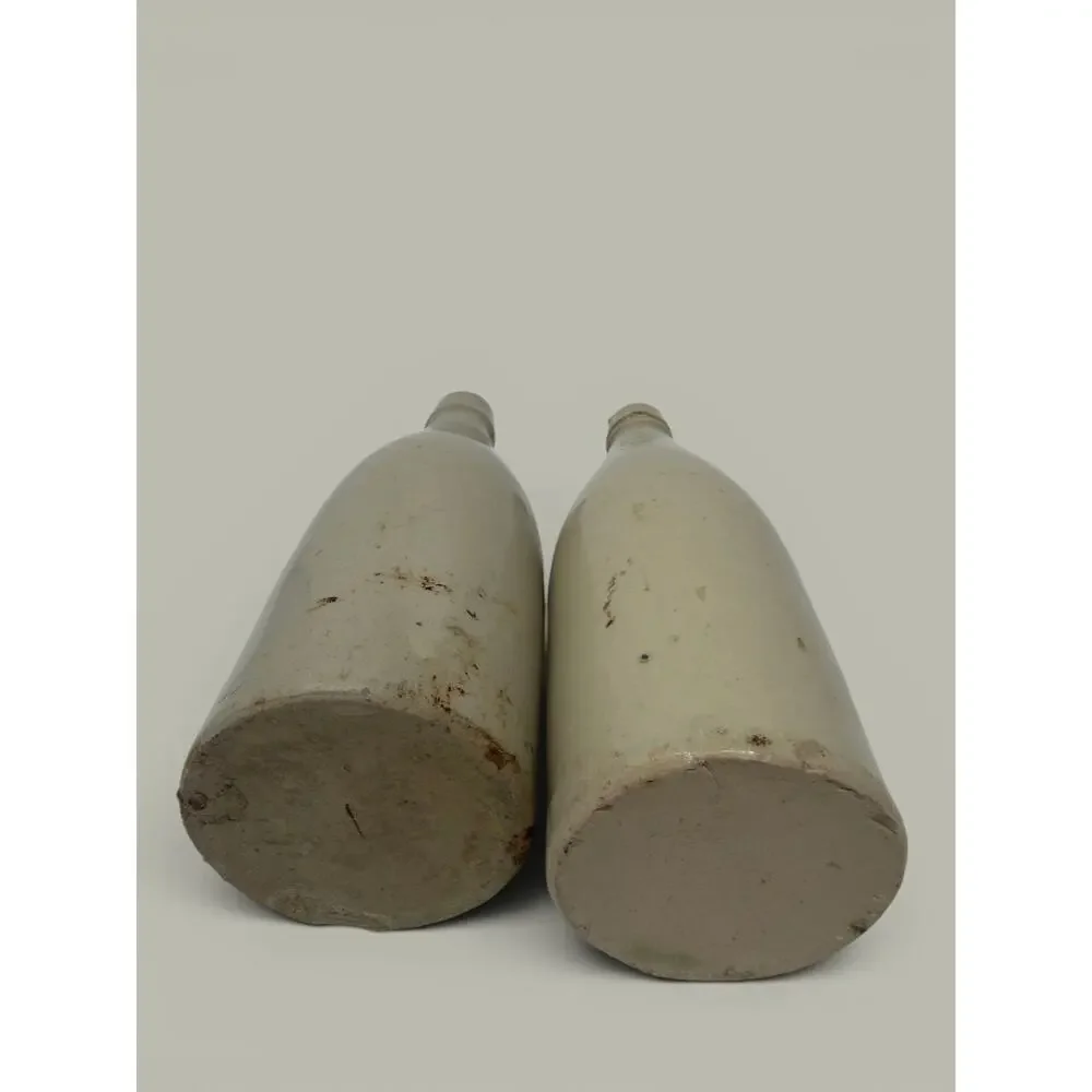 Pair Antique Port Dundas Glascow Stoneware Ginger Beer Bottles Varied Lips CORKS
